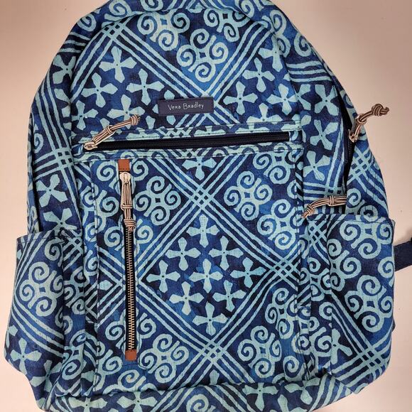 Vera Bradley Lighten Up Grand Cuban Tiles Womens Backpack Blue Laptop Bag - Picture 5 of 14